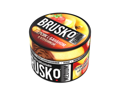 Бестабачная смесь BRUSKO - ПЕРСИК С БАНАНОМ И КЛУБНИКОЙ (MEDIUM) - 50 ГР - Персик Банан Клубника